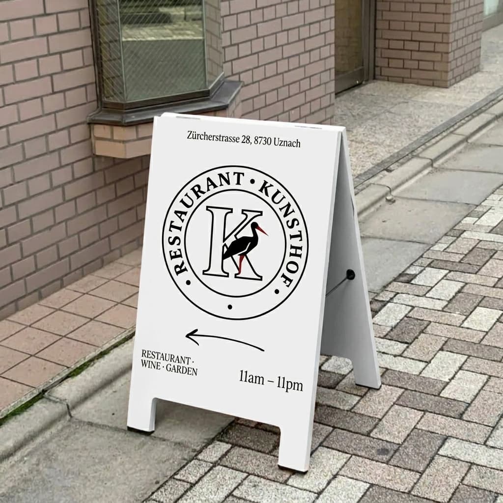 Kunsthof A-frame sign mockup with stamp