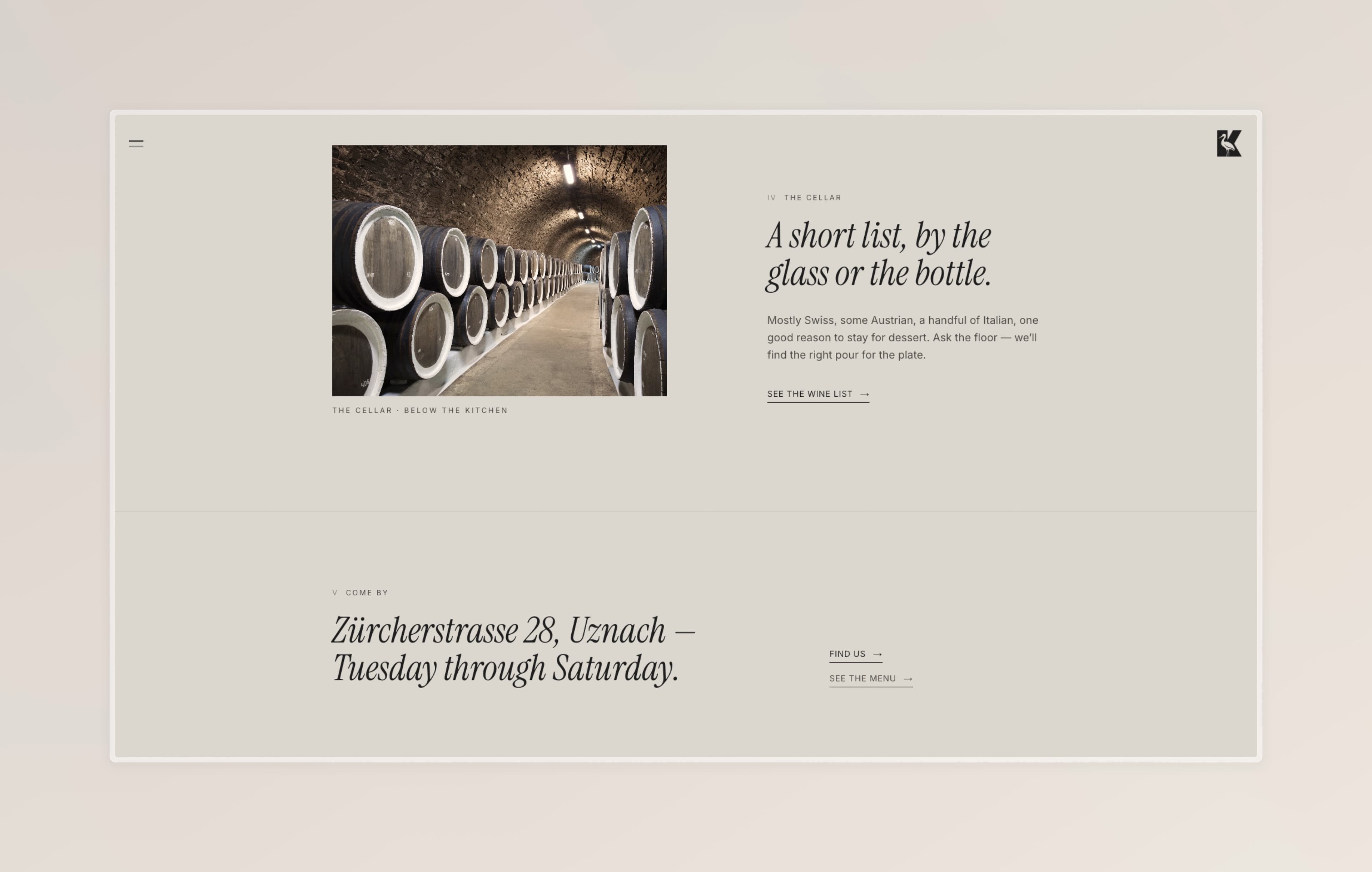 Kunsthof website — wine cellar section and location