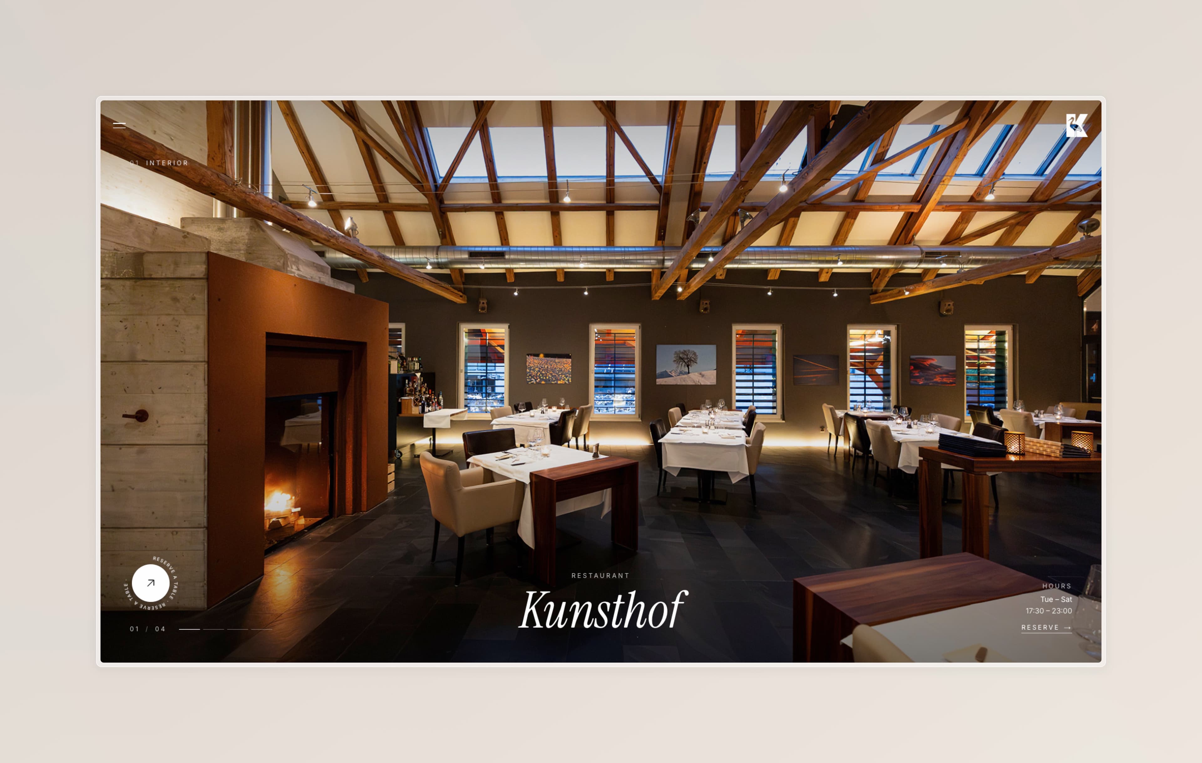 Kunsthof website — hero with restaurant interior