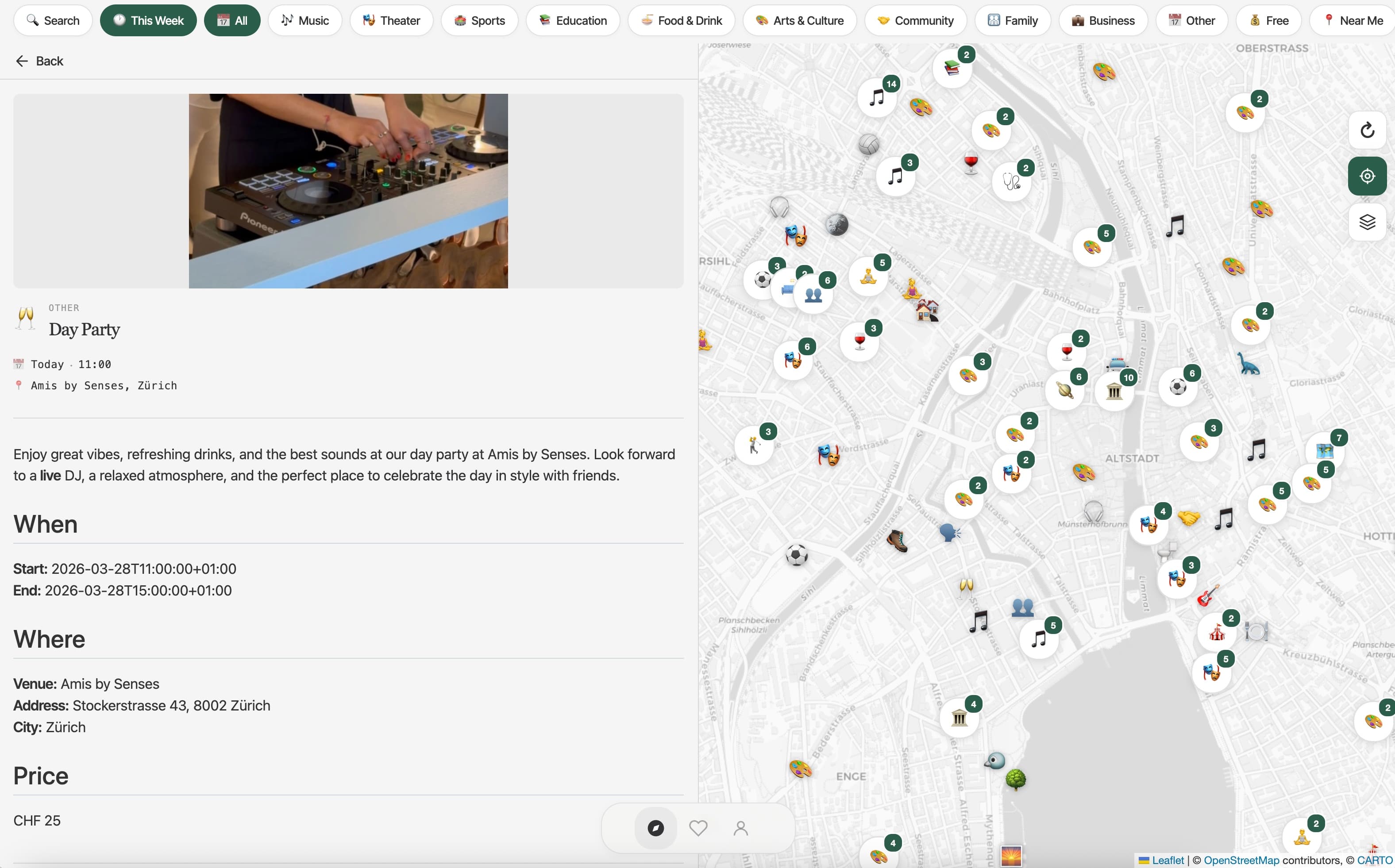 waslauft map with emoji-categorized events