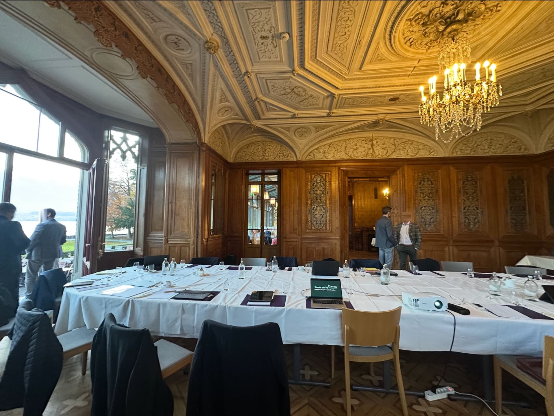 Presentation venue with chandelier